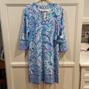 NEW COOLIBAR oceanside tunic dress in aura blue summertime paisley Size Small